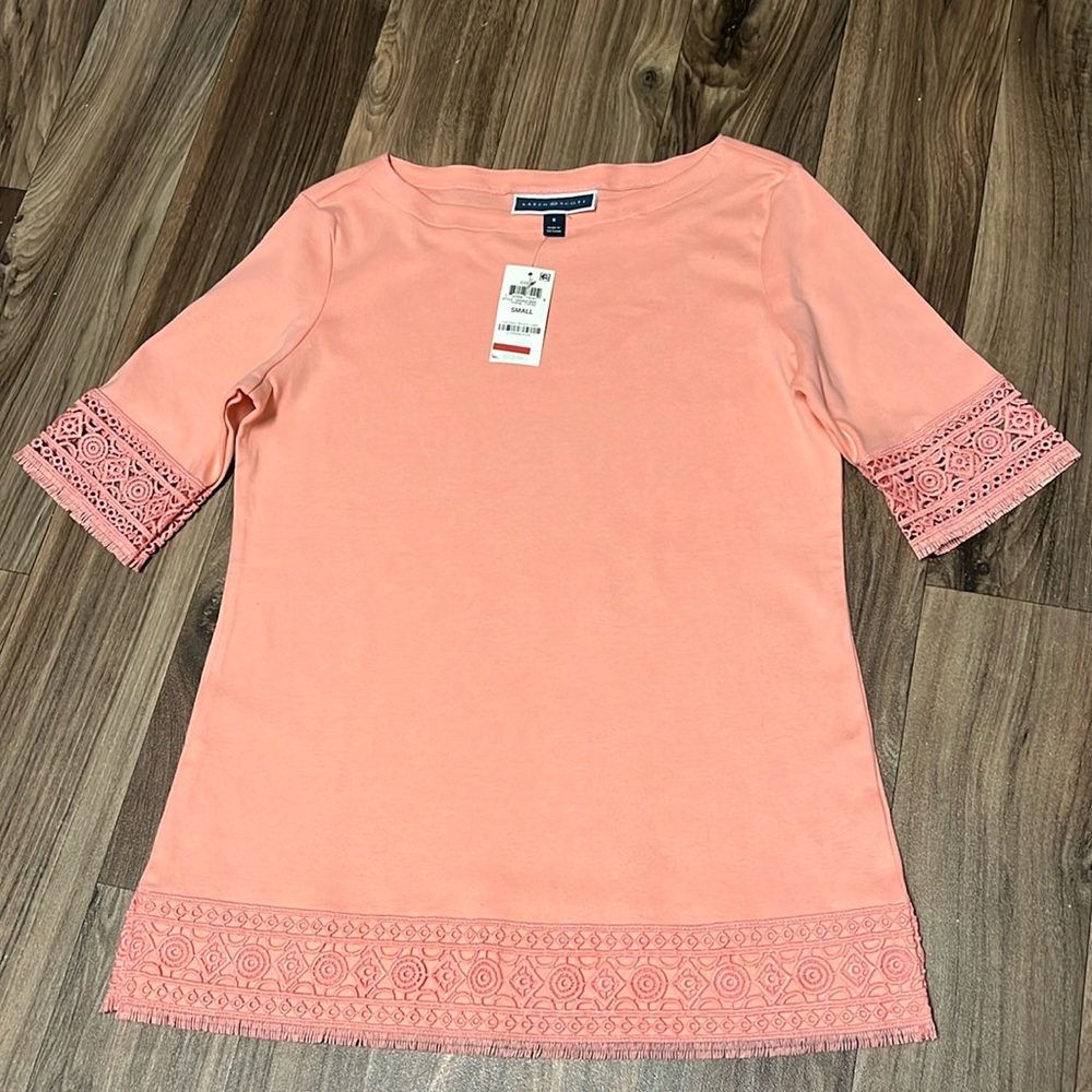 NWT: Karen Scott, Lovely, Soft, Tangerine, Women’s Top. Sz Small